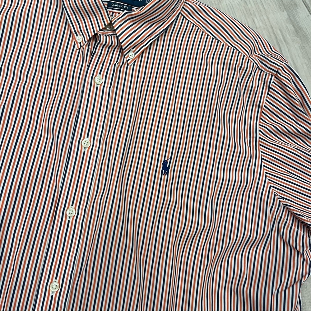 Vintage Ralph Lauren Striped Cotton Red Blue Button Down Shirtt XXL - Picture 3 of 7